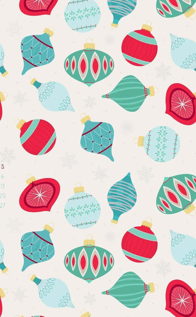 Retro Christmas Ornaments Wallpaper with Snowflake Accents