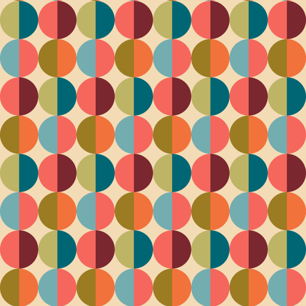 Retro Circles Pattern Wallpaper with vibrant mid-century modern split-color geometric design