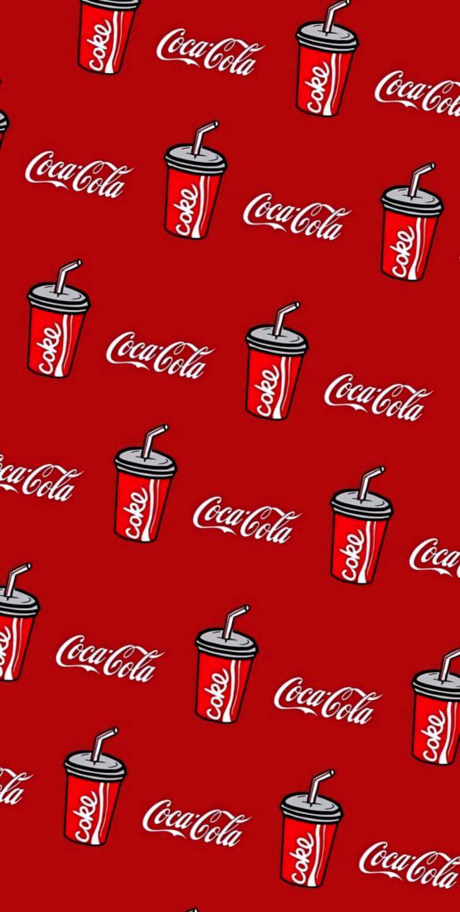 Vibrant red Coca-Cola wallpaper with classic cups and logo in retro pop art style background