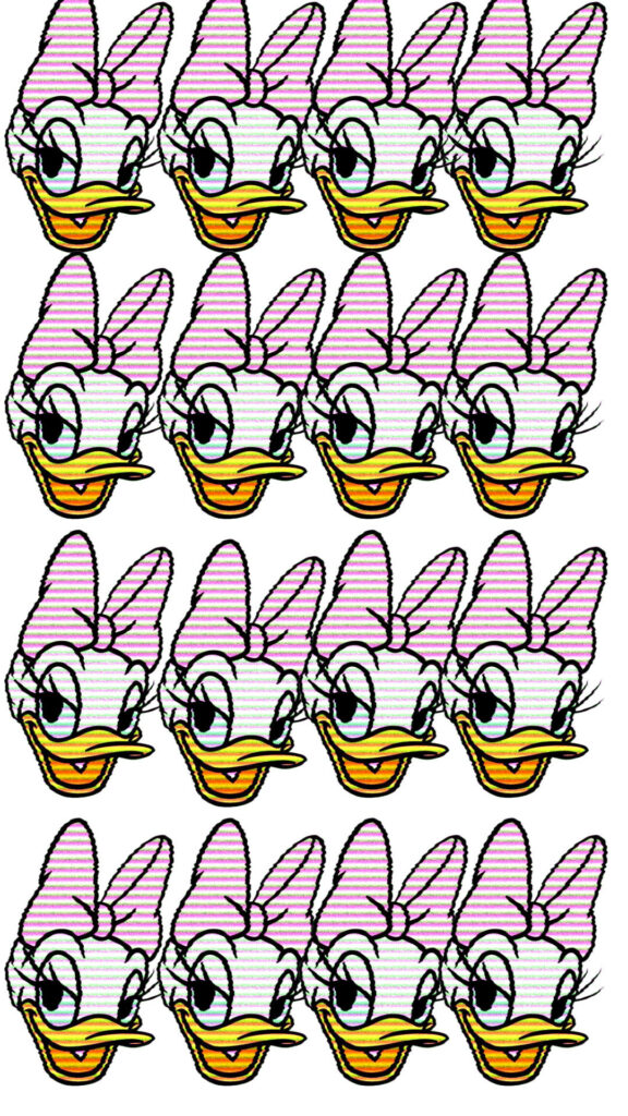 Retro Daisy Duck wallpaper pattern with pink bow pastel tones nostalgic Disney cartoon design