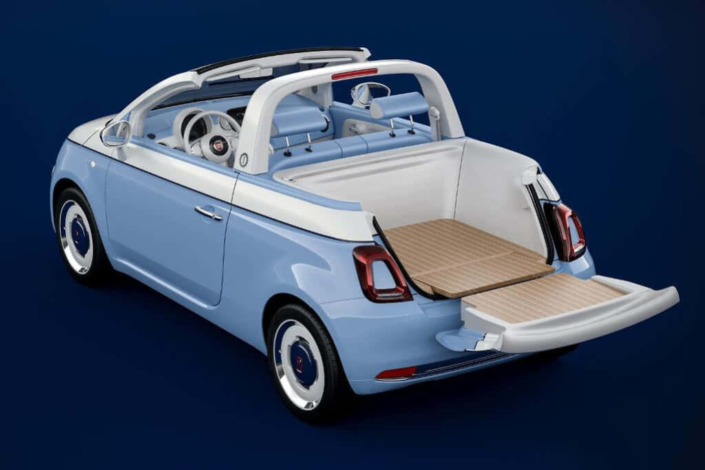 Retro Fiat Convertible Wallpaper: Stylish Light Blue & White Design
