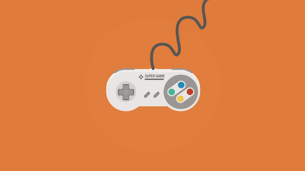 Retro Game Controller Minimalist Wallpaper on Orange Background