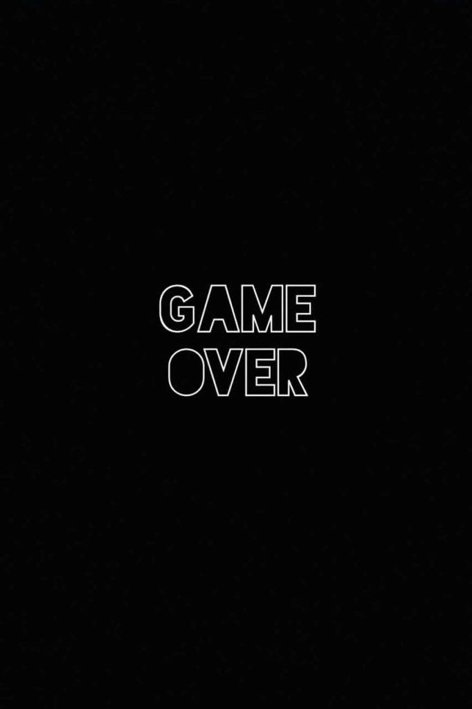 Minimalist retro wallpaper with bold white outlined Game Over text on black background