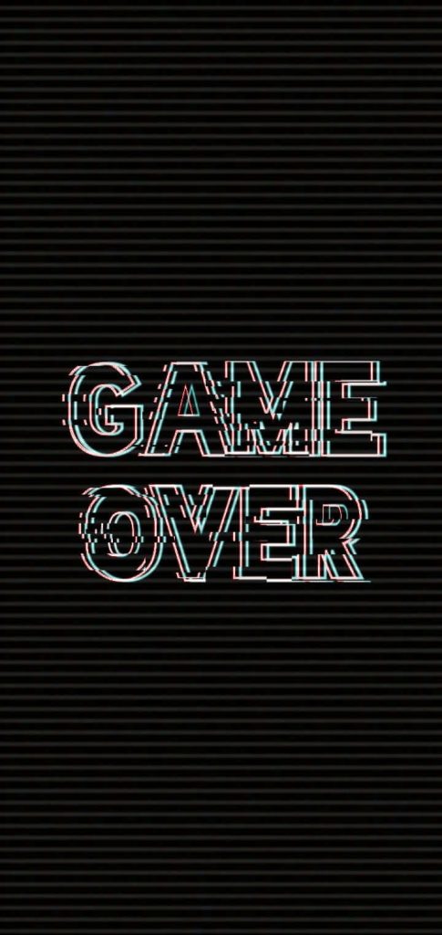 Dark GAME OVER wallpaper with red cyan glitch and retro CRT scanlines for gamers
