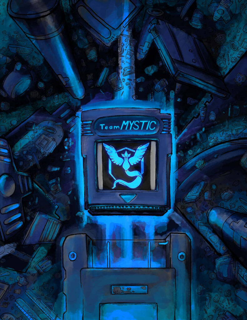 Retro Gaming Cartridge with Team Mystic Logo & Vintage Background Wallpaper