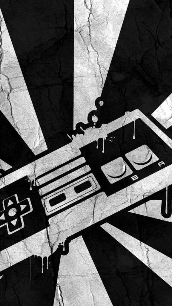 Retro Gaming Controller Minimalist Black and White Wallpaper Design