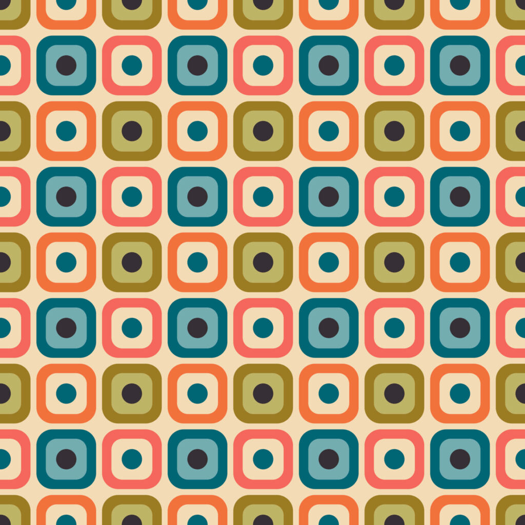 Retro Geometric Wallpaper with Earthy Green, Teal, and Peach Tones