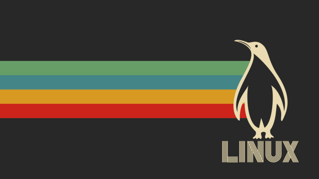 Nostalgic Linux: Tux the Penguin and Retro Rainbow Wallpaper