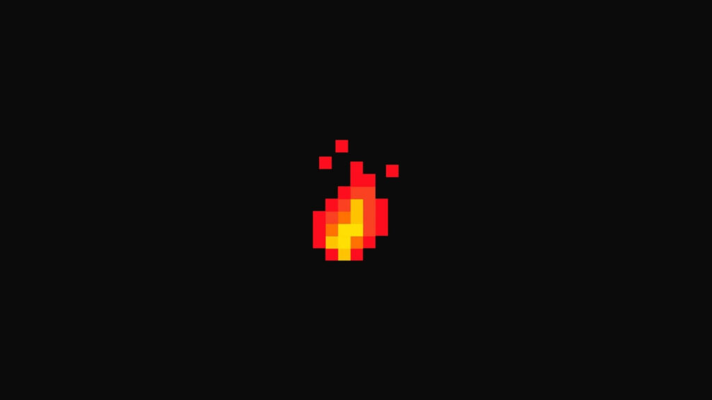 Retro Pixel Art Flame Wallpaper on Dark Background - Minimalist Design