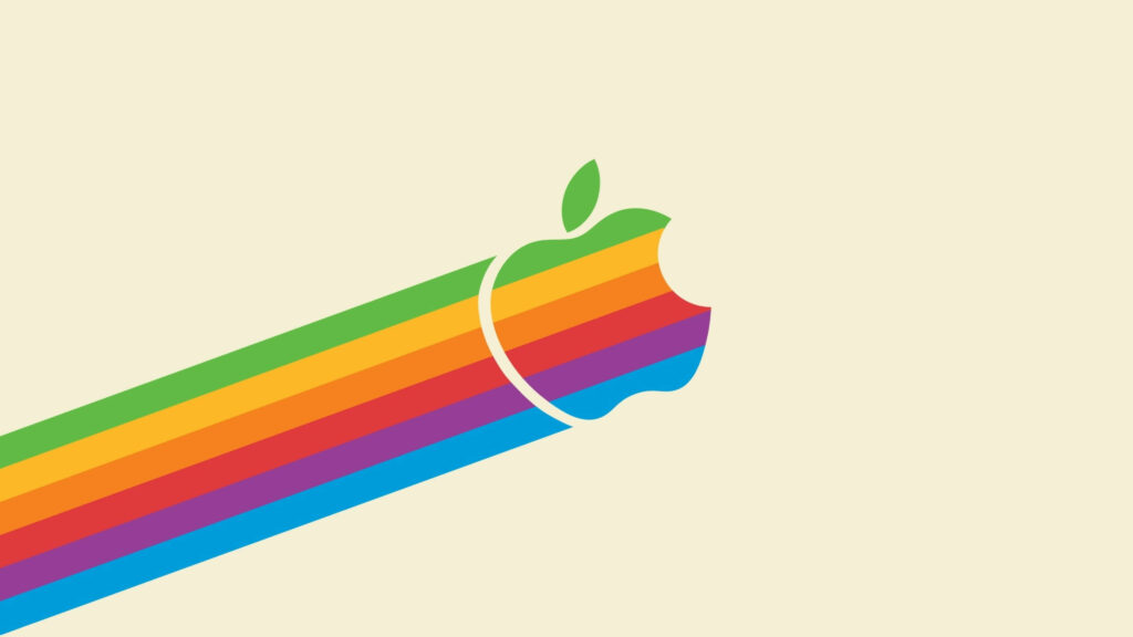 Vintage-Inspired Rainbow Logo: Apple 4K Wallpaper in Minimalist Beige