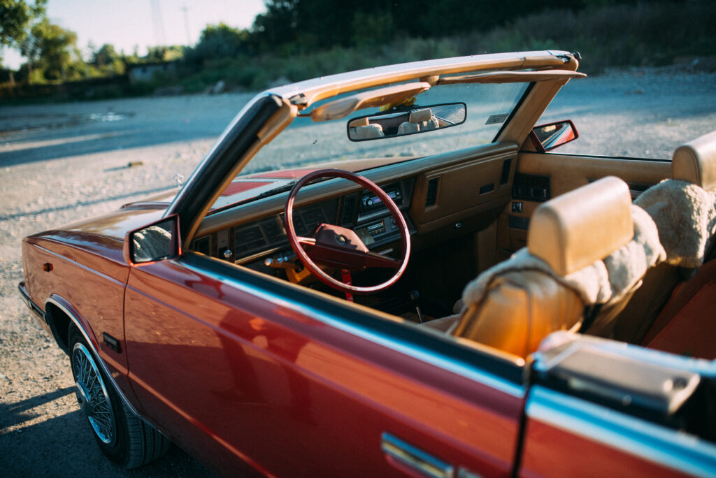 Retro Red Chrysler Convertible: Classic Design Interior & Open-Top Wallpaper