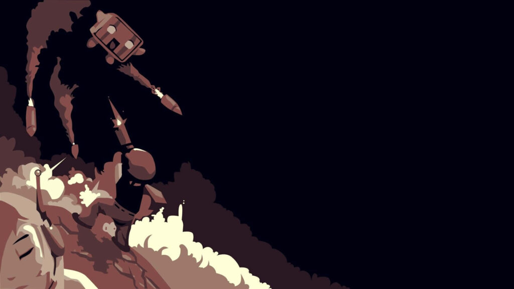Retro Robot Launch Wallpaper: Minimalist Vintage Charm in Space