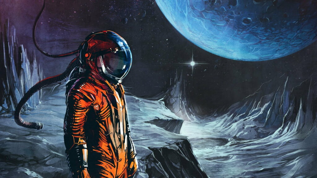 Galactic Explorations: Journey to Enigmatic Worlds in Retro Sci-Fi Style Wallpaper