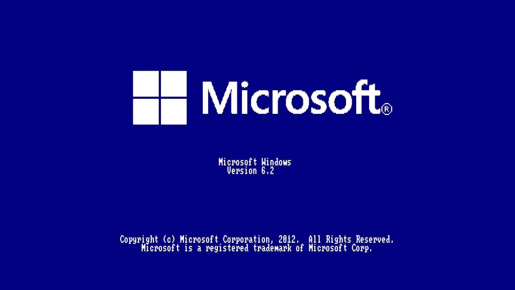 Pixelated retro tech wallpaper with deep blue vintage style background and modern Microsoft logo