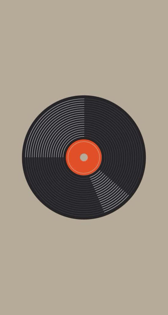 Retro Vinyl Record Wallpaper: Vibrant Orange on Beige Background