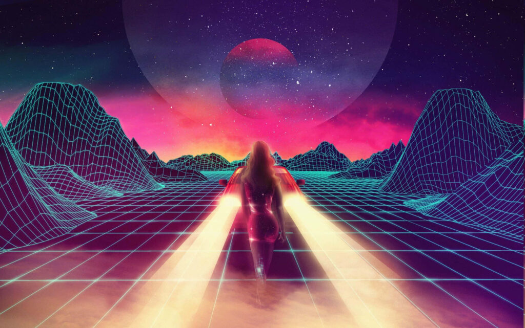 Retro Wave Vibes: Abstract Shapes and Vibrant Neon Colors Illuminate the Background Wallpaper