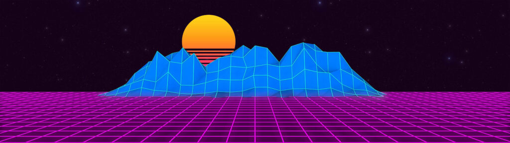 Vibrant Galactic Dreamscape: Retro-inspired Artwork with Sunlit Peaks and Celestial Beauty Wallpaper
