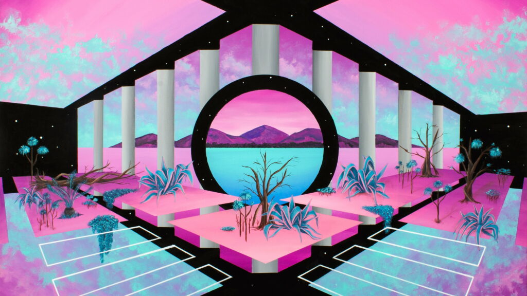 Digital Dreams in Retrowave: A Pink Abstract Wallpaper Featuring Vaporwave Vibes