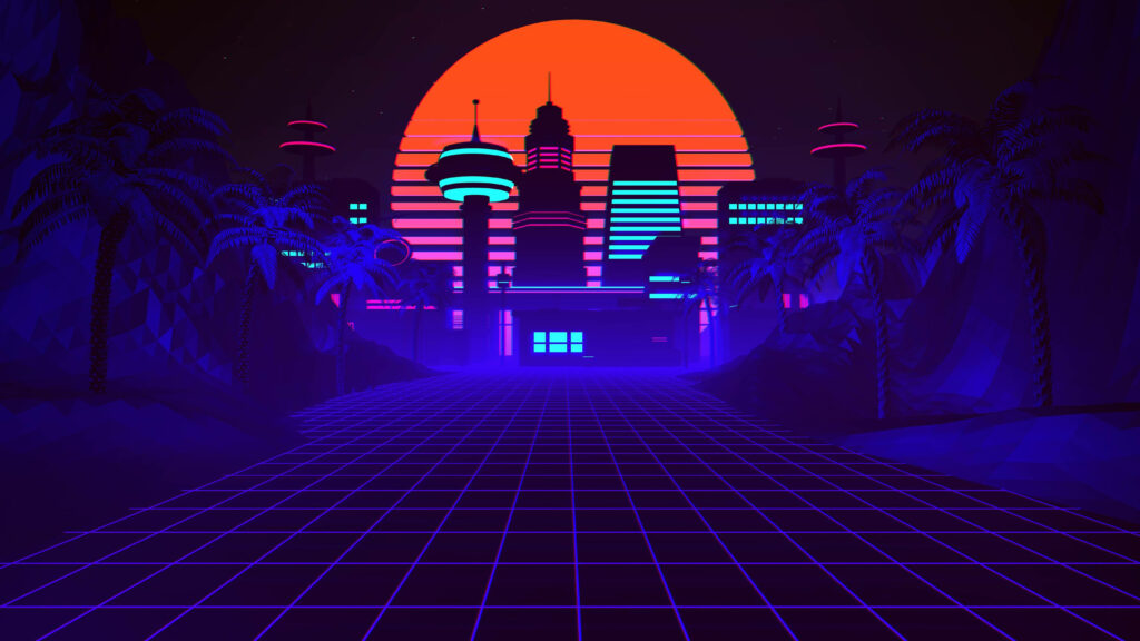 Retrowave Skylines: Expansive Cityscape with Vibrant Buildings in Stunning 4K Wallpaper