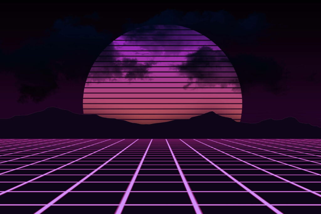 Retrowave Reverie: Captivating Landscape Illuminated by Neon Magenta Lines Wallpaper in UHD 4K 4875x3250 Resolution