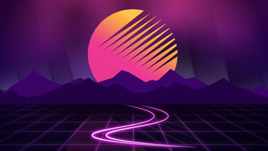 Pink and White LED Lights on Vaporwave Retrowave: A Dark and Purple QHD Wallpaper