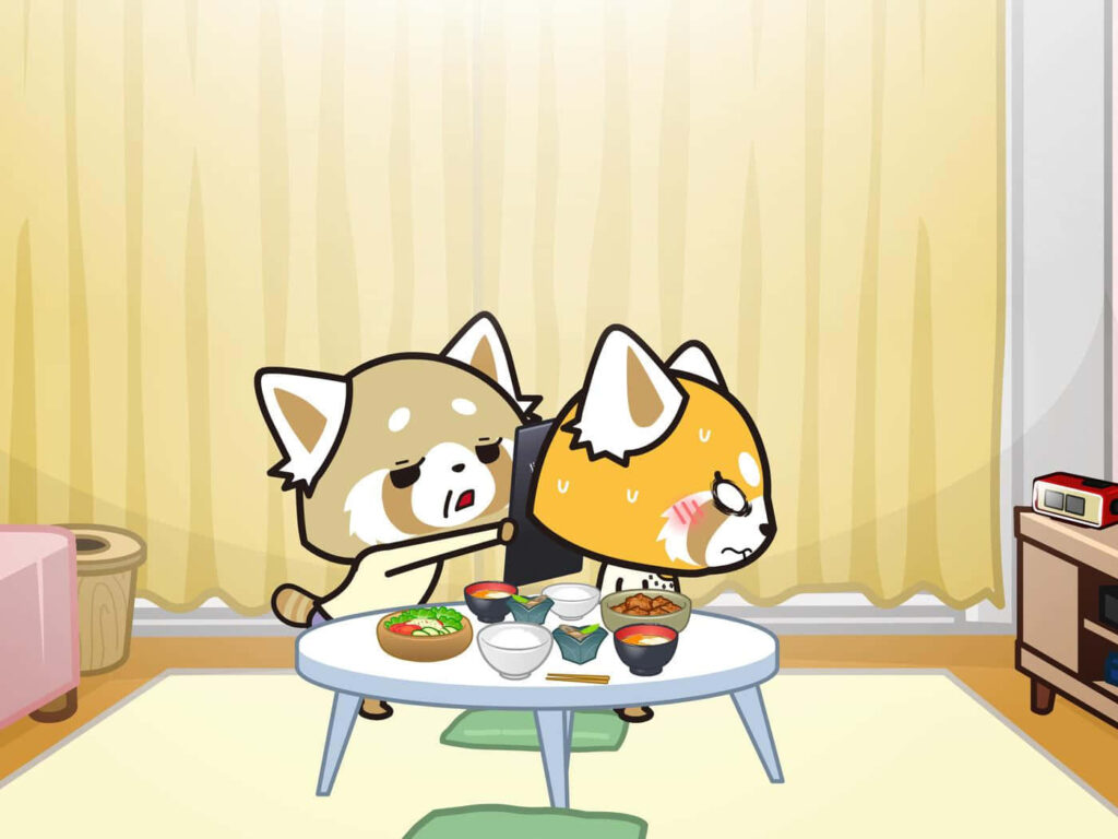 Cozy Aggretsuko Wallpaper: Frustration & Fun in a Playful Room