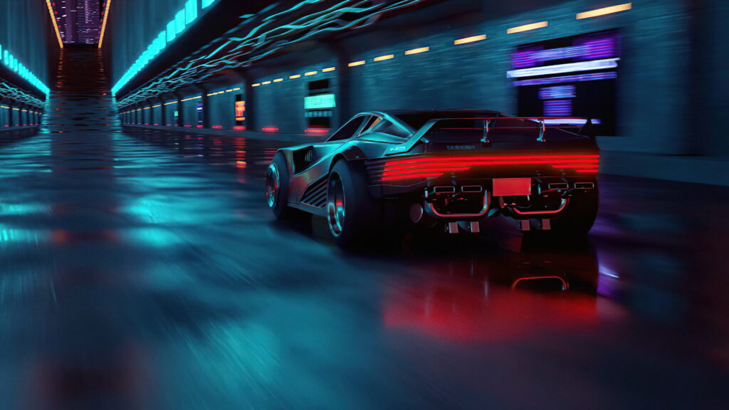 Rev Up Your Gaming Experience with Cyberpunk 2077's Quadra Turbo-R V-Tech: A Futuristic 4K Wallpaper Ride