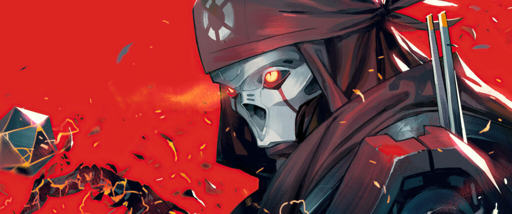 Revenant Apex Legends glowing eyes cybernetic armor vivid red background dynamic wallpaper