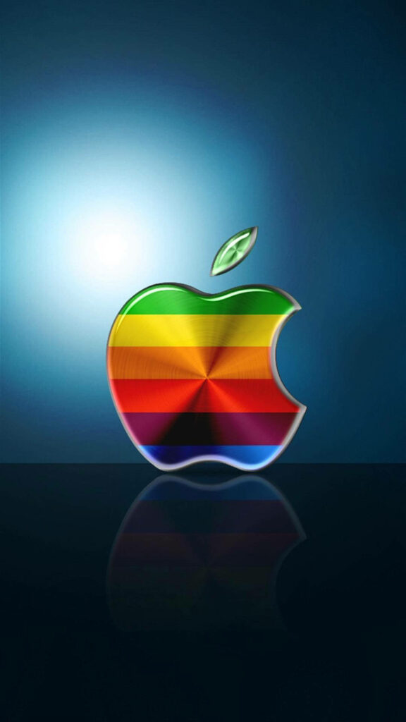The Iconic Apple Logo in 3D: A Vibrant Rainbow Spectrum Celebrating the Pioneering Color Support in World's First Smart Computer Wallpaper