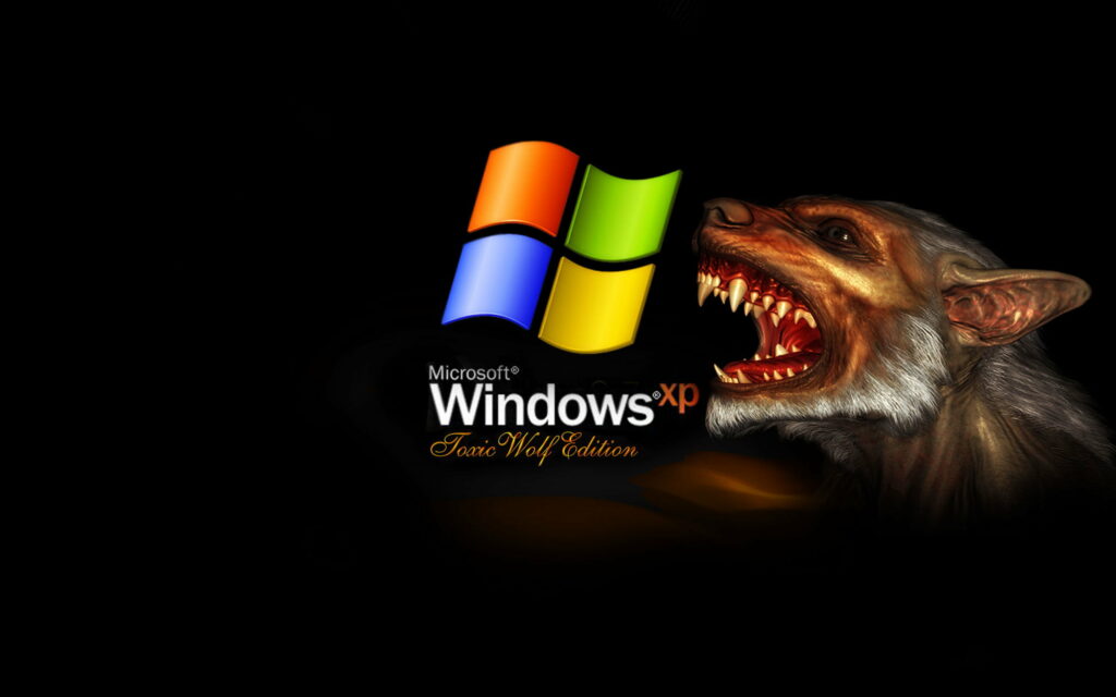 Dark Fantasy: Toxic Wolf Edition of Microsoft Windows XP Logo on Black Background Wallpaper