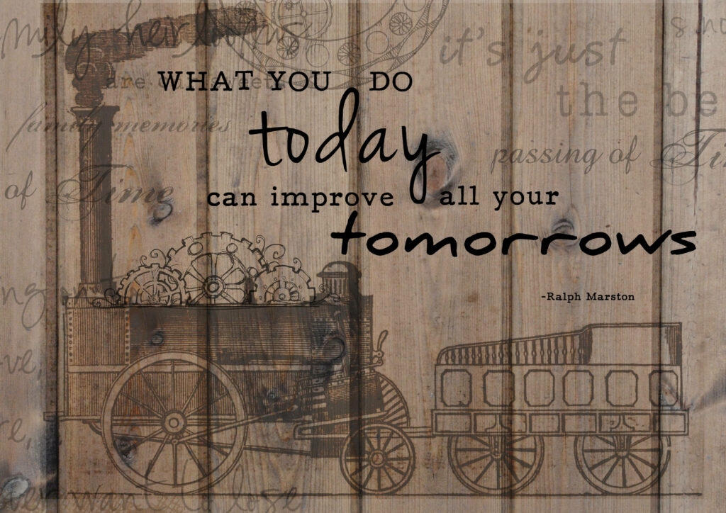 All Aboard for a Better Tomorrow: Ralph Marston's Inspirational Train Journey in Vintage Laptop Wallpaper