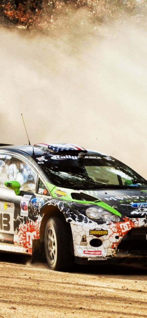 Rally car kicks up dust in intense off-road race - ideal wallpaper for motorsport fans