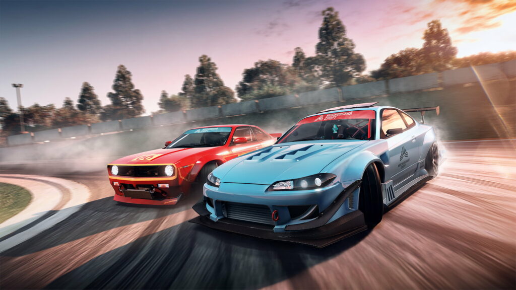 High-Speed Battle: Dodge Challenger vs. Toyota Supra on the Race Track Wallpaper