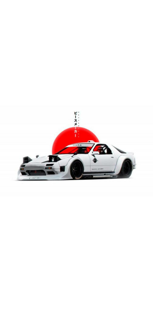 Revving the JDM Spirit: A Majestic Mazda RX-7 Posing Against the JDM Aesthetic Backdrop Wallpaper