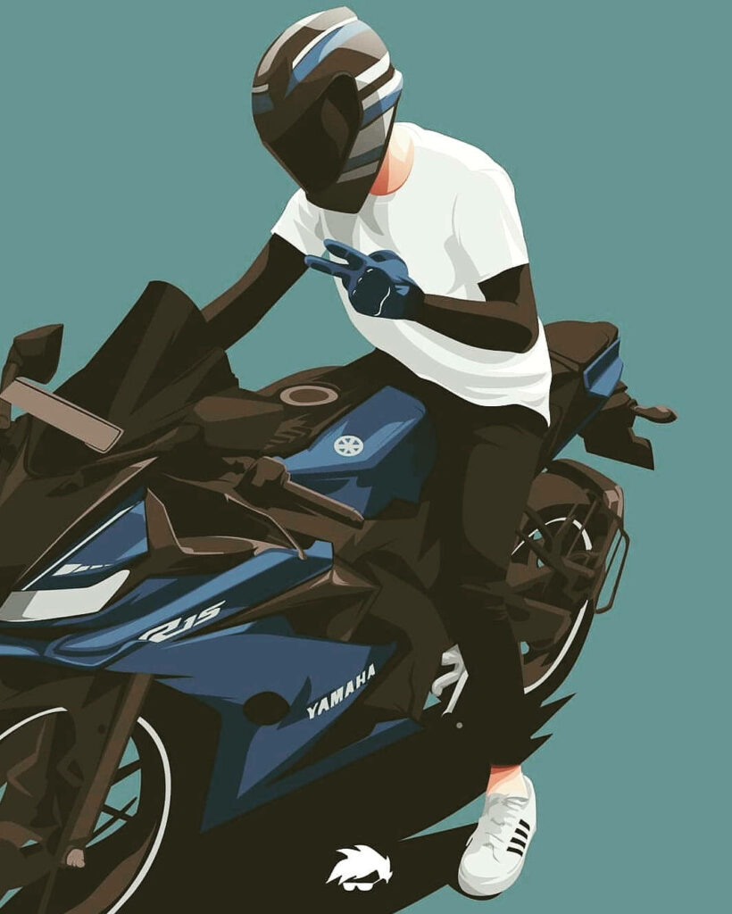 The Dynamic Duo: An Artistic Depiction of a Yamaha R15 V3 in a Striking Blue and Black Setting Wallpaper
