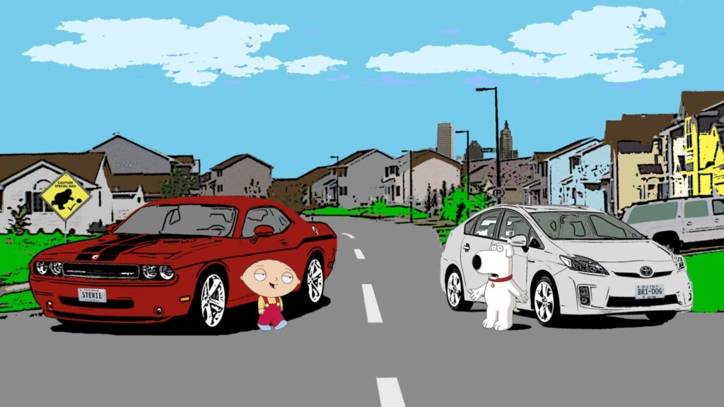 Revving Up the Fun: Stewie and Brian's Joyride through the Family Guy World! Wallpaper