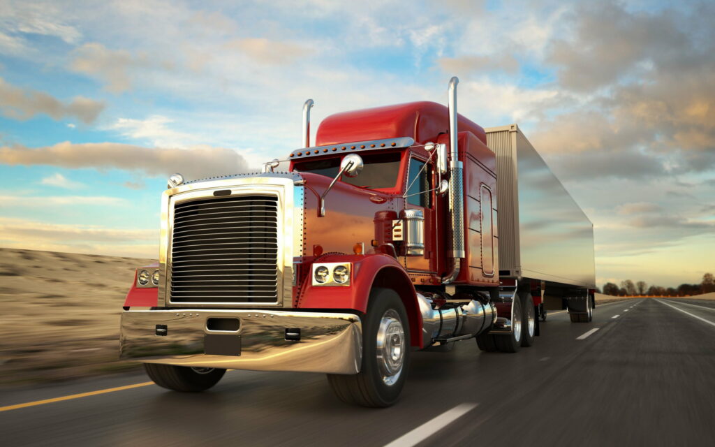 Fluid Motion: Captivating 3D Red Peterbilt Model 389 Truck Embodies Powerful Cargo Delivery Concepts Wallpaper