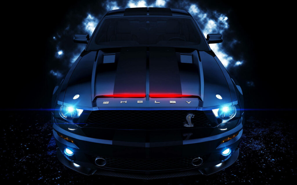 Nighttime Elegance: A Stunning Ford Mustang Shelby Captivating with Luminous Details Wallpaper