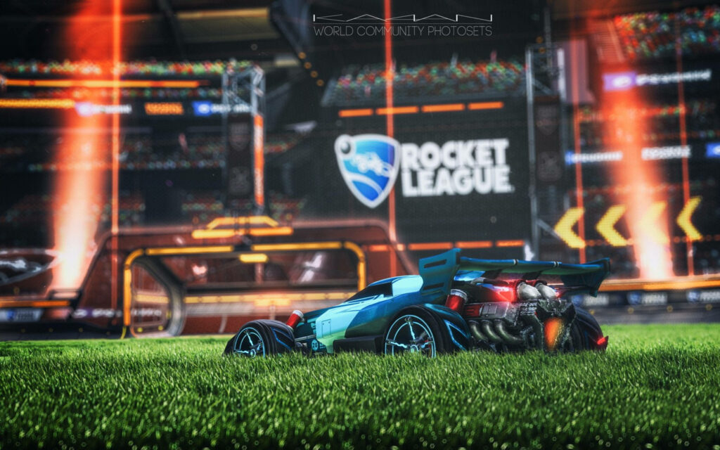 Revved Up and Ready: Rocket League's 2K Wallpaper Rocket Car in Pre-Match Mode