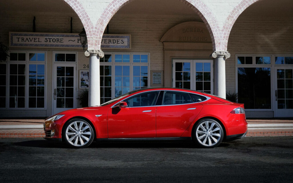 Revving through the Archway: Tesla Model S Takes Center Stage in Wallpaper