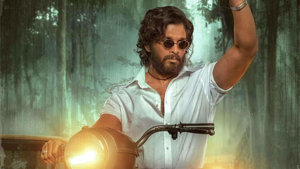 Majestic Ride: Puspa On His Motorcycle - A Vibrant Midshot Digital Art Wallpaper with a Serene Background