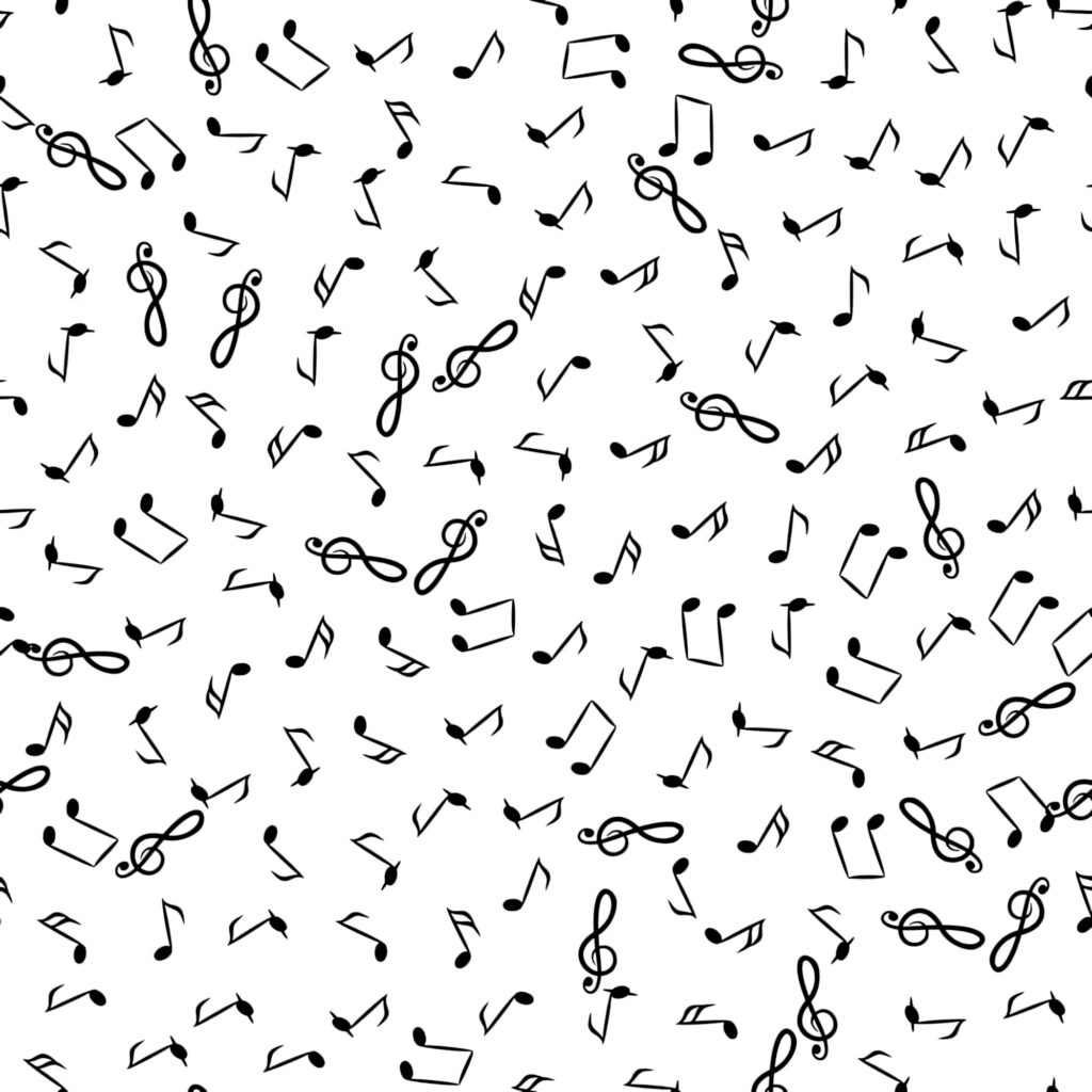 Scattered Black Music Notes Wallpaper on White Background