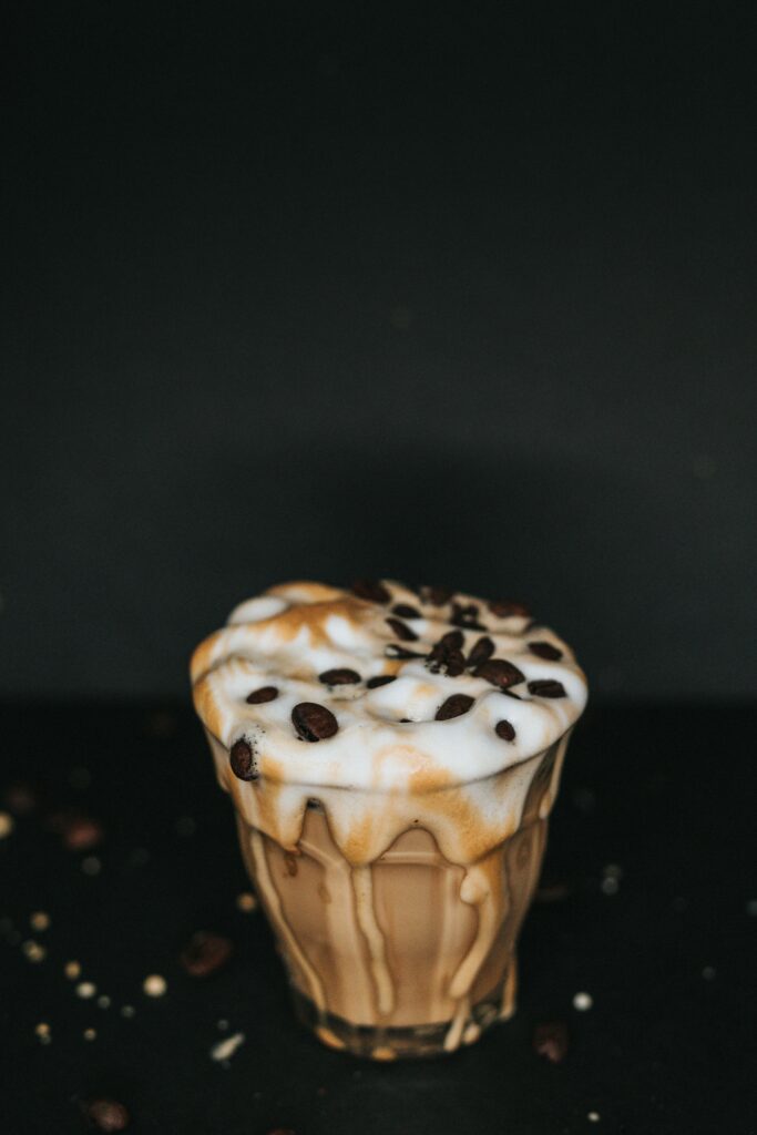 Rich Cocoa Drink with Cream & Coffee Beans | Dark Wallpaper Background