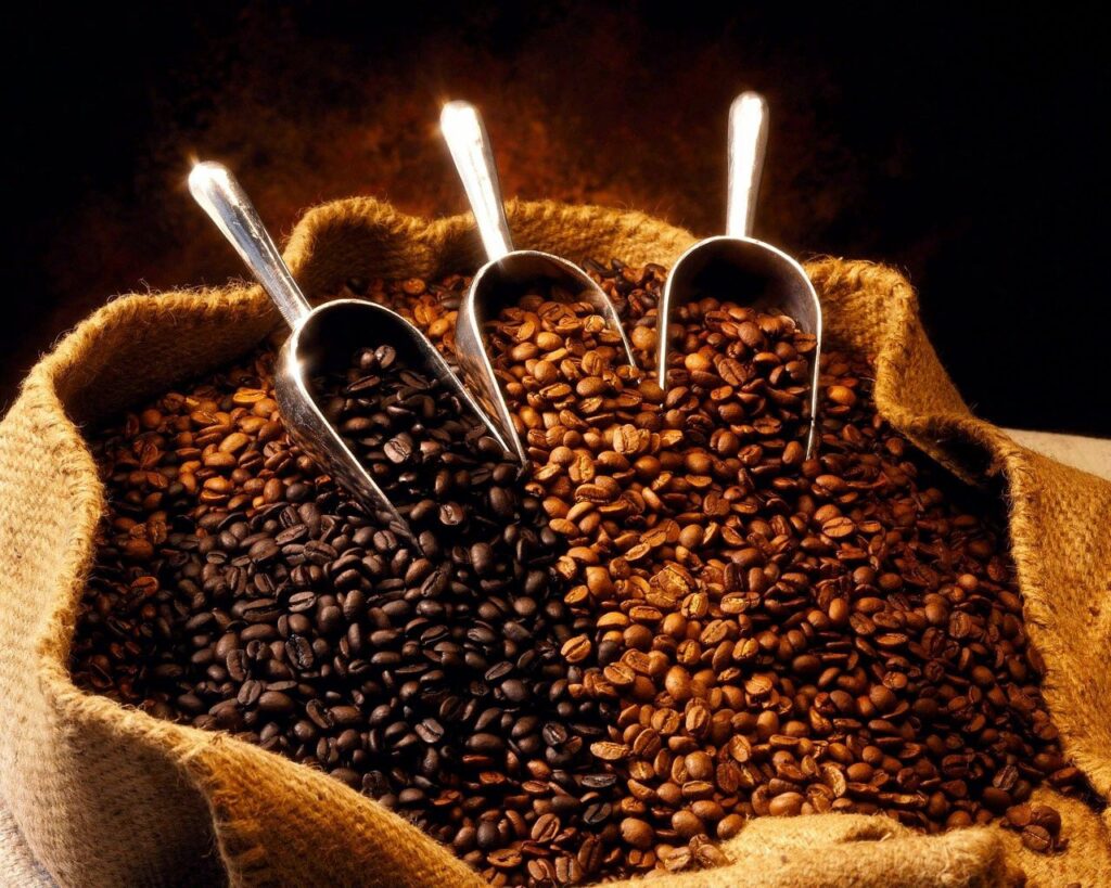 Textured Wallpaper: Burlap Bag & Roasted Coffee Beans Ambiance