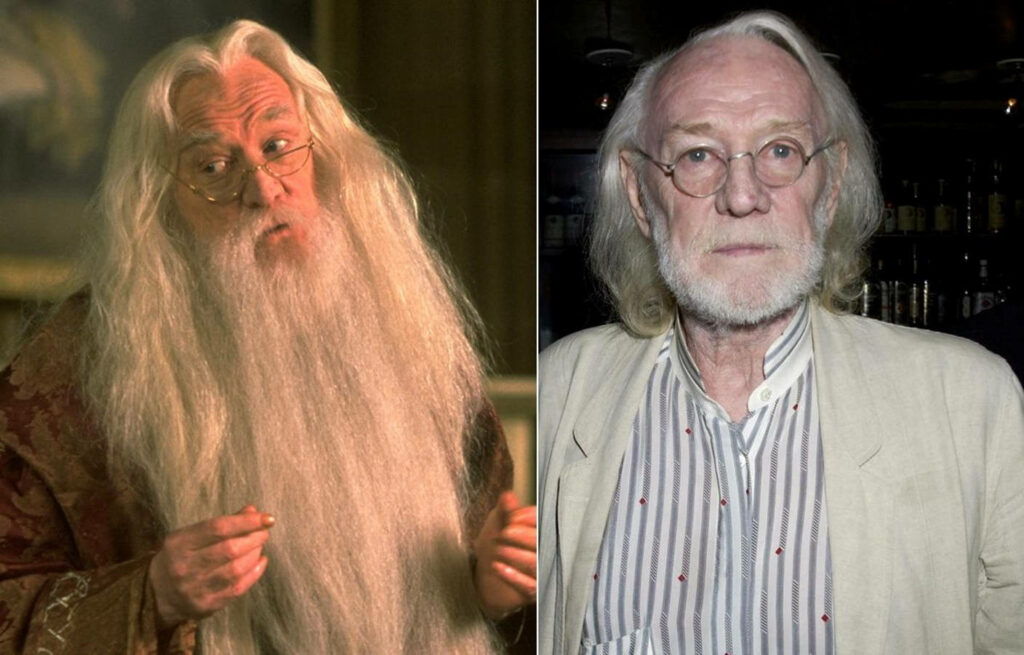 Collage wallpaper of Irish actor Richard Harris as Albus Dumbledore from Harry Potter films