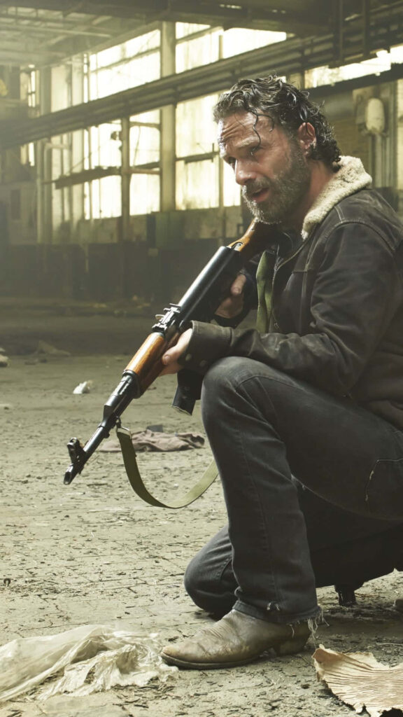 Rick Grimes iPhone Wallpaper: Determined Stance in Apocalypse