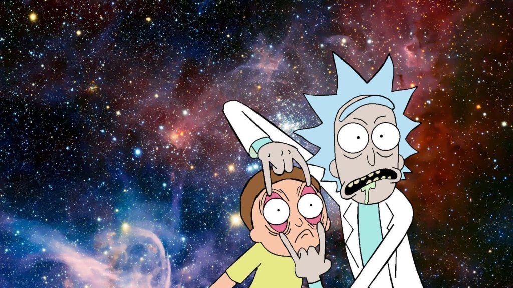 Rick Sanchez forcing Morty Smith’s eyes open cosmic nebula Rick and Morty laptop wallpaper