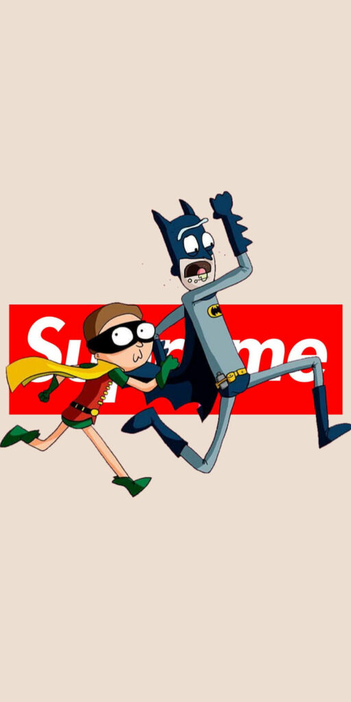 Dynamic Duo Dashes through Supreme City: Rick and Morty Unleash Their Superhero Alter Egos Wallpaper