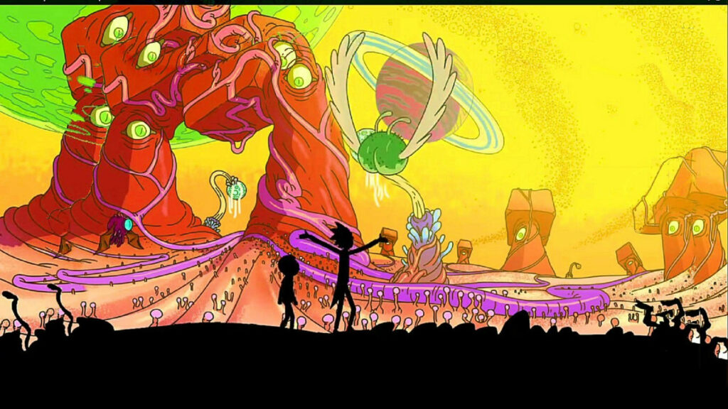 Dramatic Silhouettes of Rick and Morty Stealing the Spotlight - Epic Desktop Background Wallpaper
