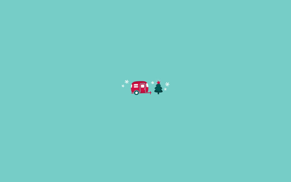 Minty Christmas Joy: A Chic Desktop Wallpaper with Festive Red Bus and Sparkling Tree